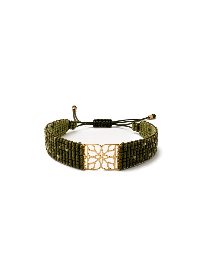 Handwoven Miyuki Beaded Bracelet with 18K Real Gold Centerpiece , Elegant Handmade Jewelry for Women