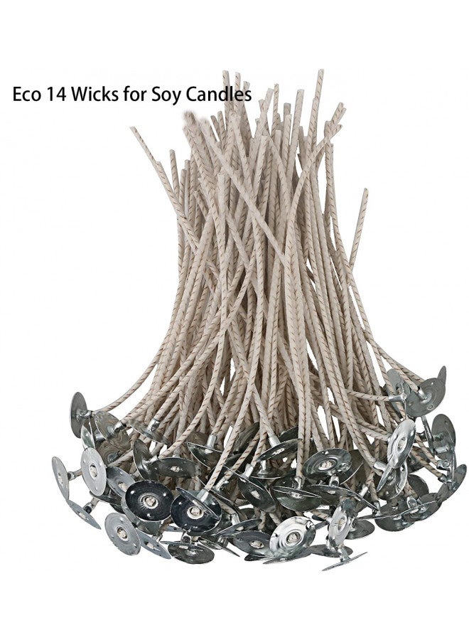 GSXRB 100pcs ECO 14 Wicks for Soy Candles, 6 inch Pre-Waxed Candle Wick for Candle Making,CD18 Thick Candle Wick with Base - Image 1
