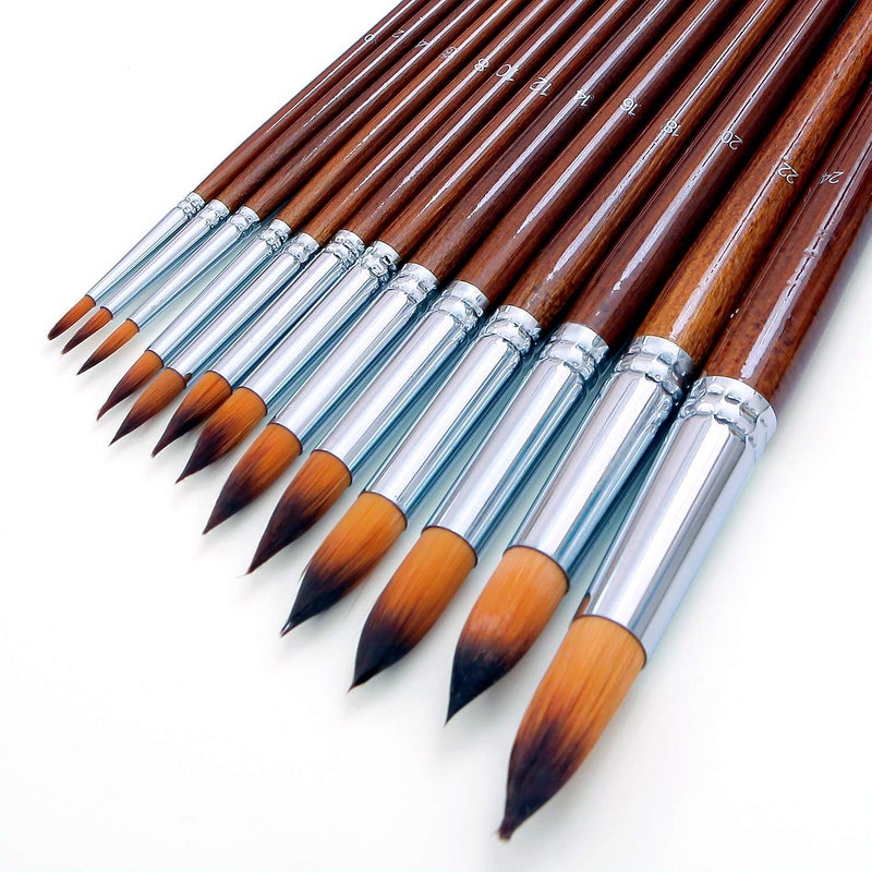 eS3kube eS³kube Long Handle Round Pointed Tip Synthetic Painting Brushes for Artist - 13 Piece Set - Image 4