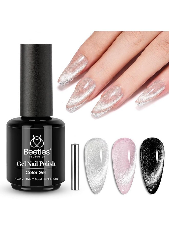 beetles Gel Polish - Beetles Cat Eye Gel Nail Polish 15ml Gel Polish Soak Off UV LED Nail Lamp 1 Color Silver Shimmer Velvet Gel Nail Polish Nail Art Manicure Salon DIY Home - Image 1