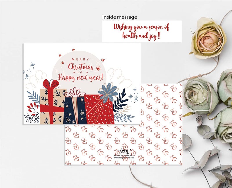anujarusiya Christmas Greeting cards pack of 5 | 8 gift tags | digital print of Cheerful holiday watercolor illustration | Made on Imported Paper | Each card comes in a Red Envelope | 4"X6" - Image 3