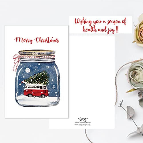 anujarusiya Christmas Greeting cards pack of 5 | 8 gift tags | digital print of Cheerful holiday watercolor illustration | Made on Imported Paper | Each card comes in a Red Envelope | 4"X6" - Image 5