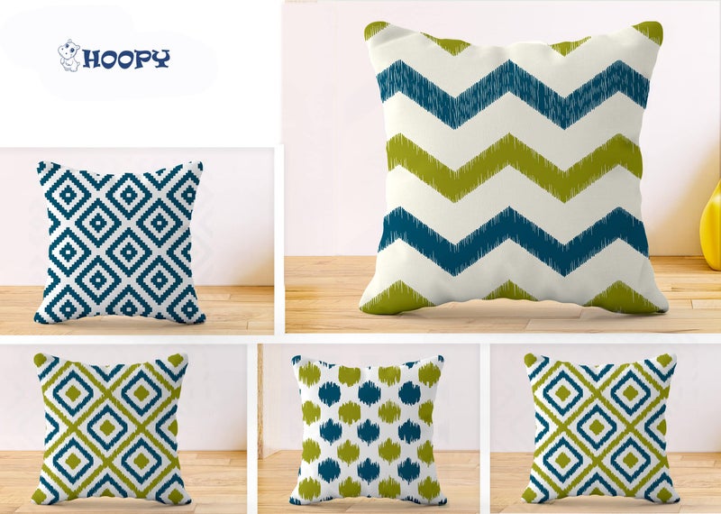HOOPY Canvas Set of 5 Designer Decorative Throw Pillow/Cushion Covers (16 Inch X 16 Inch, Square Geometric Print), 100 TC,Multicolor - Image 2