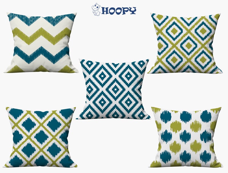 HOOPY Canvas Set of 5 Designer Decorative Throw Pillow/Cushion Covers (16 Inch X 16 Inch, Square Geometric Print), 100 TC,Multicolor - Image 4