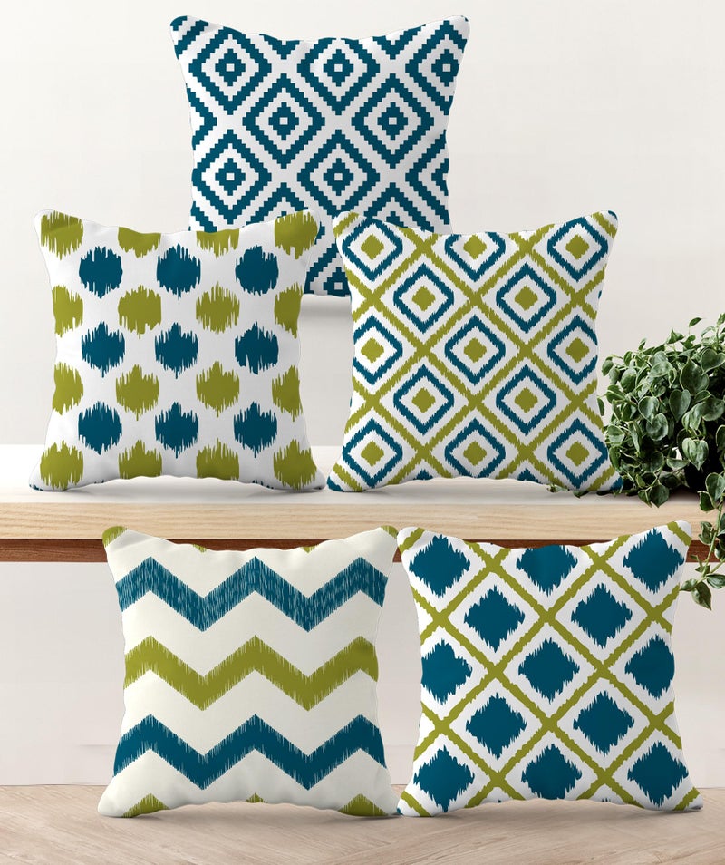 HOOPY Canvas Set of 5 Designer Decorative Throw Pillow/Cushion Covers (16 Inch X 16 Inch, Square Geometric Print), 100 TC,Multicolor - Image 1