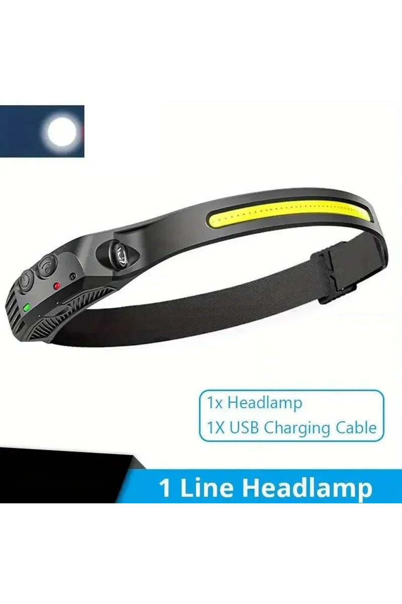 White Multi-functional COB Headlamp Induction 6000K LED Bar Head Torch Work Light 5 Modes Rechargeab
