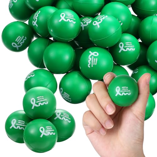 Arrowbash 100 Pcs Mental Health Awareness Items Green Mini Stress Ball Foam Toys Mental Health Gifts Anxiety Stress Relief Toys for Fundraiser Gifts Supporting Minds Stop The StigmaBall - Image 1