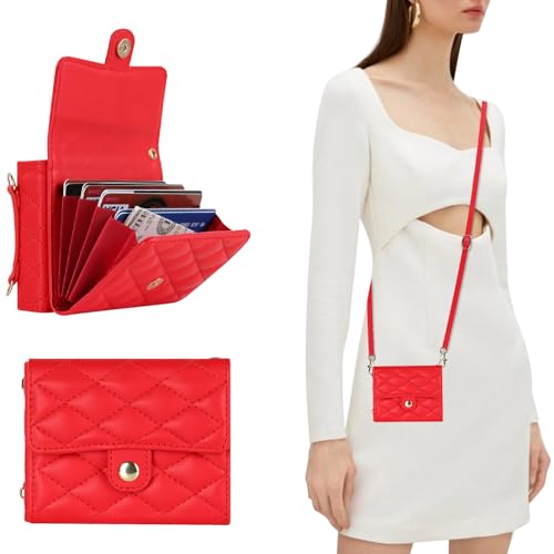 XIMAND for Samsung Galaxy Z Flip 6 Accordion Crossbody Wallet Case, 4 Card Slots, RFID Blocking, and Adjustable Strap - Stylish and Versatile Accessory for The Modern Chic Woman (Red) - Image 2