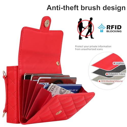 XIMAND for Samsung Galaxy Z Flip 6 Accordion Crossbody Wallet Case, 4 Card Slots, RFID Blocking, and Adjustable Strap - Stylish and Versatile Accessory for The Modern Chic Woman (Red) - Image 5