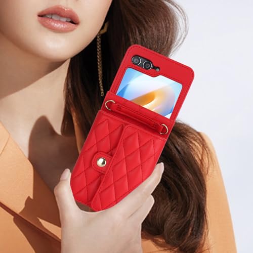 XIMAND for Samsung Galaxy Z Flip 6 Accordion Crossbody Wallet Case, 4 Card Slots, RFID Blocking, and Adjustable Strap - Stylish and Versatile Accessory for The Modern Chic Woman (Red) - Image 3