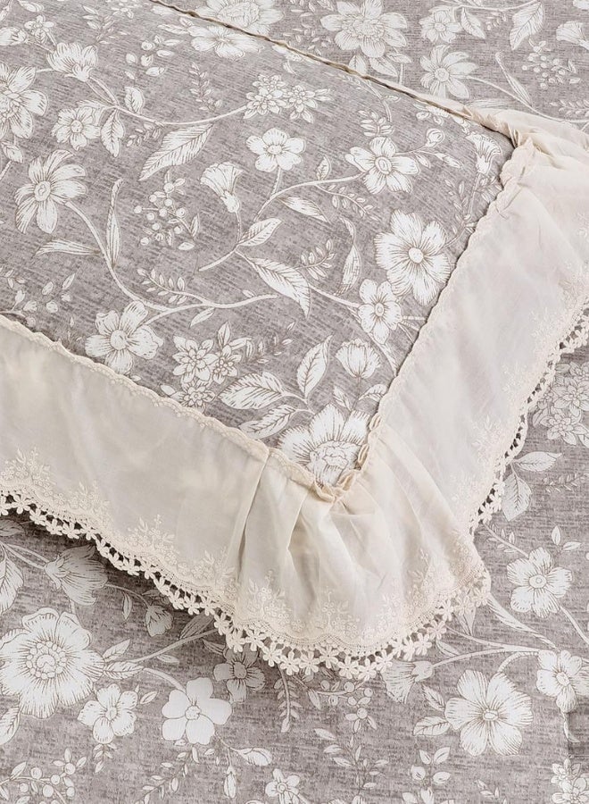 INREST Floral Grace Single Comforter Set 170 × 230 cm Luxury 5 Pieces 100% Microfiber Grey Floral Lace Bedding Set - Image 3