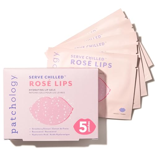 Patchology Serve Chilled Rosé Gel Lip Mask – Hydrating Mask with Resveratrol & Hyaluronic Acid for Soft Feel, Plumping & Moisture – Strawberry Scented, Solution for Dry or Chapped Lips, 5 Count - Image 1