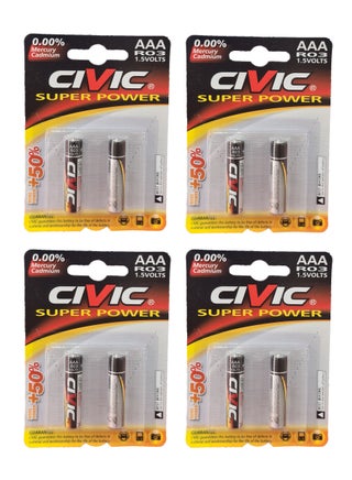 8-Piece Max AAA Batteries Silver/Black
