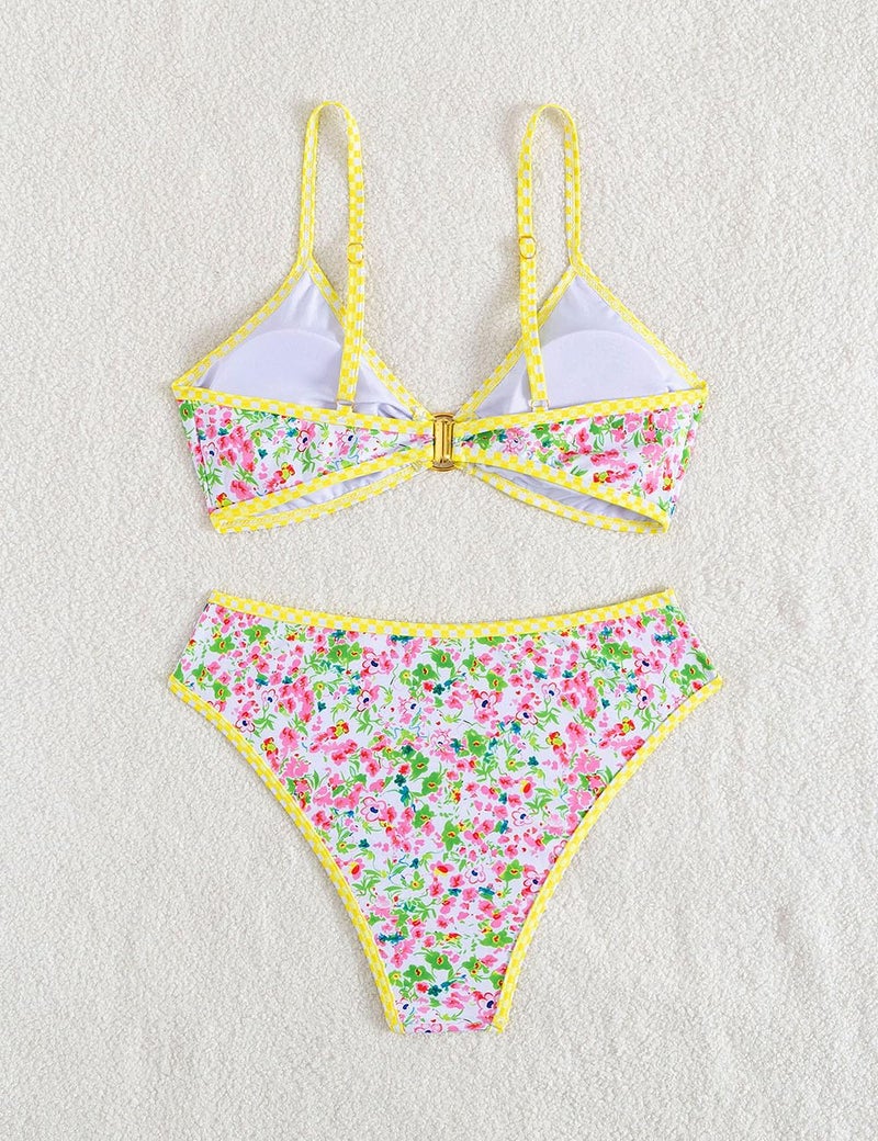 Tainehs Women's Two Piece Bikini Sets O Ring Front Top Ditsy Floral Triangle Swimsuits Cheeky Bathing Suit - Image 5