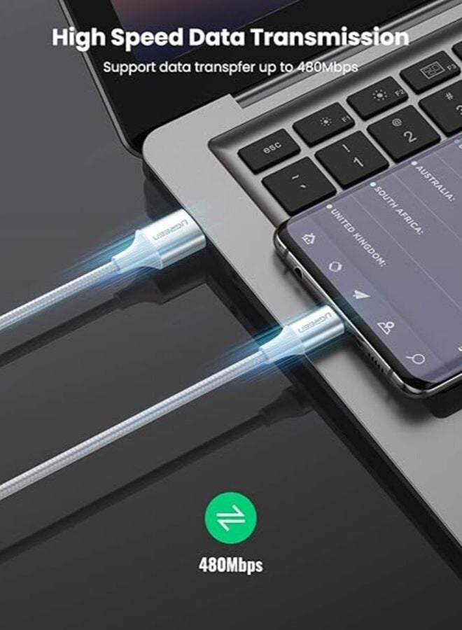 يوجرين إيكو كابل Ugreen USB-A 2.0 إلى USB-C مطلي بالنيكل والألومنيوم بطول 2 متر - أبيض - Image 4