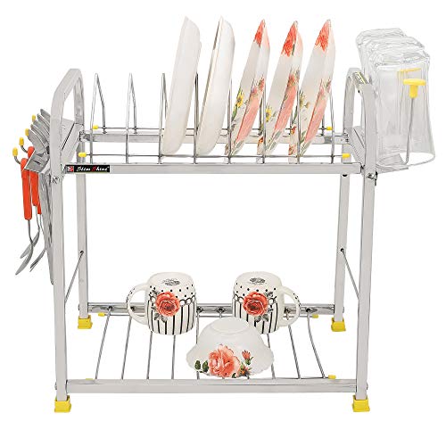 Slim Shine SLIMSHINE Stainless Steel 2 Shelf Kitchen Dish Rack With Plate & Cutlery Stand (15 X 15) INCH - Image 2