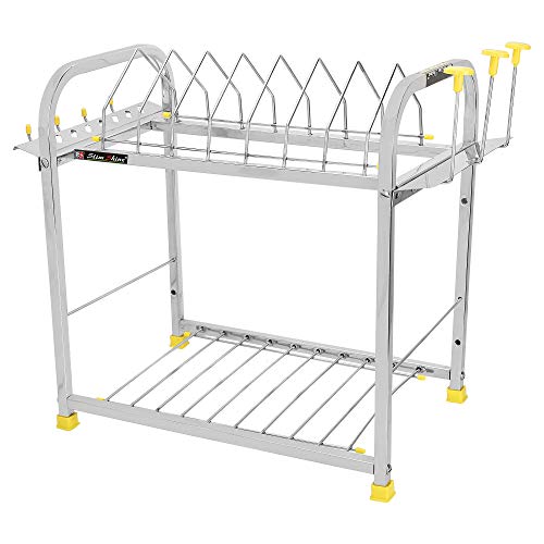 Slim Shine SLIMSHINE Stainless Steel 2 Shelf Kitchen Dish Rack With Plate & Cutlery Stand (15 X 15) INCH - Image 5