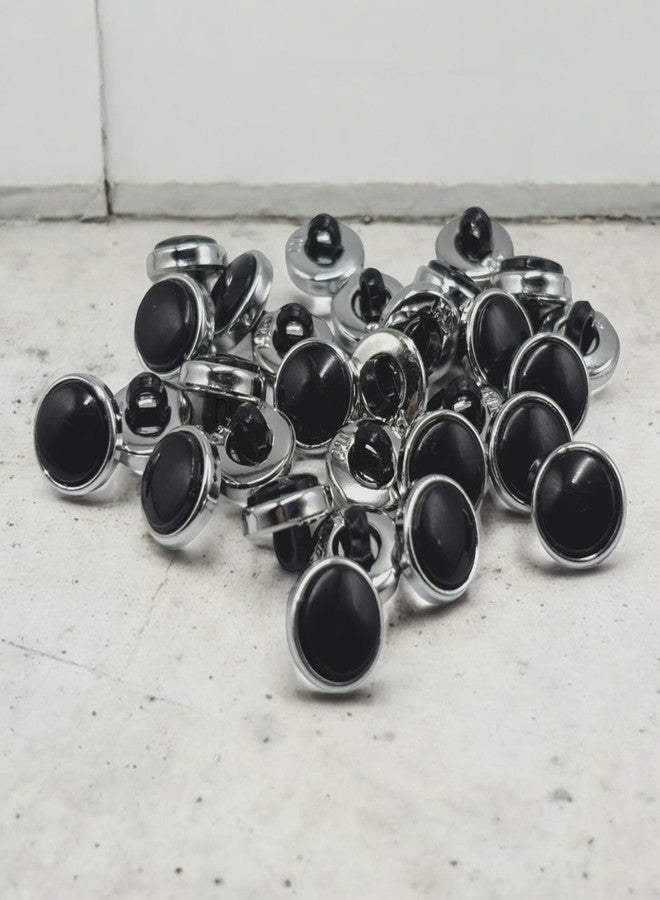 REENA Round Buttons for Kurta and Shirts, Small 10mm, Set of 10, Sewable. (Black & Silver Kurta 10pc) - Image 1