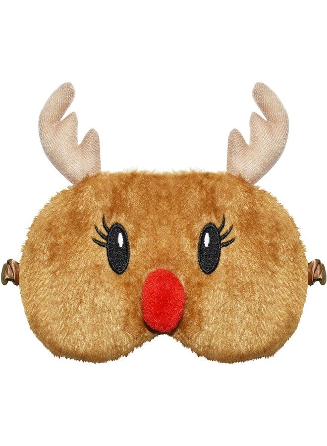 FUNAUPGO Christmas Reindeer Sleeping Mask Eye Mask Cute Animal Rudolph Sleep Mask Soft Plush Blindfold Funny Eye Cover Eyeshade for Kids Adults Girls Boys Women Men (Reindeer, Brown - Image 1