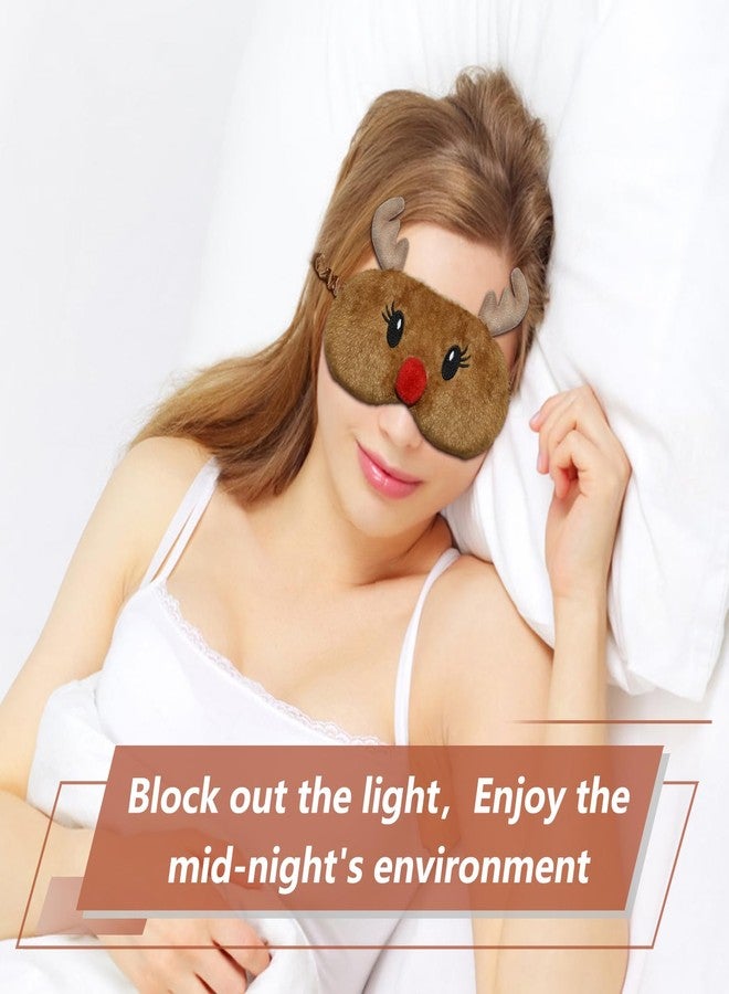 FUNAUPGO Christmas Reindeer Sleeping Mask Eye Mask Cute Animal Rudolph Sleep Mask Soft Plush Blindfold Funny Eye Cover Eyeshade for Kids Adults Girls Boys Women Men (Reindeer, Brown - Image 3