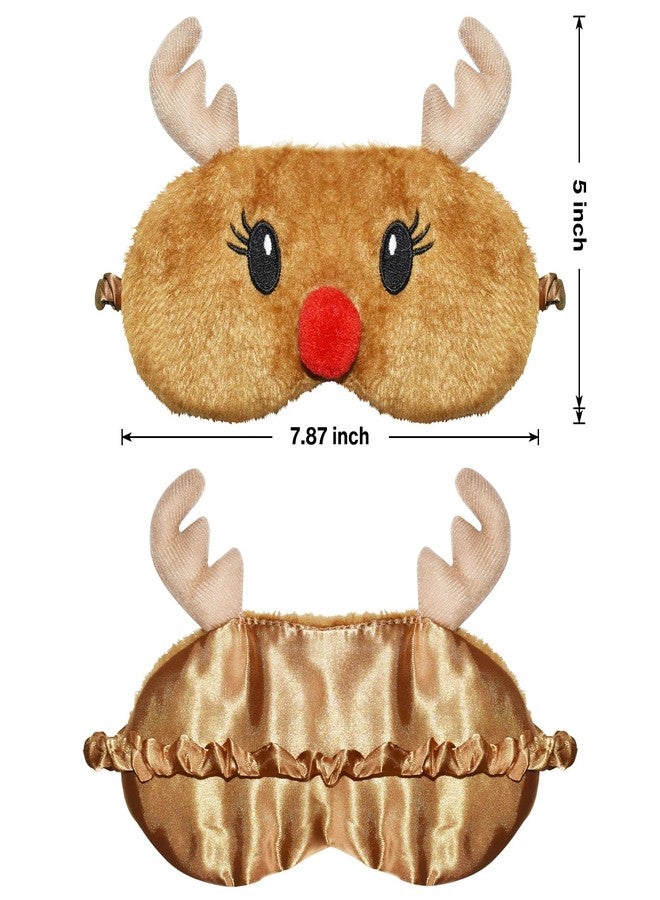 FUNAUPGO Christmas Reindeer Sleeping Mask Eye Mask Cute Animal Rudolph Sleep Mask Soft Plush Blindfold Funny Eye Cover Eyeshade for Kids Adults Girls Boys Women Men (Reindeer, Brown - Image 2