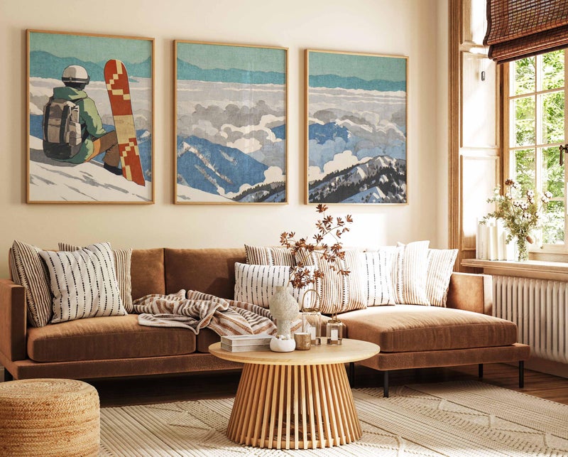 TNESSENTIAL Snowboarder Mountain Poster Set of 3 – Vintage French Alps Wall Art Prints, Winter Sports Snowboarding Decor, Gift Idea - Image 4