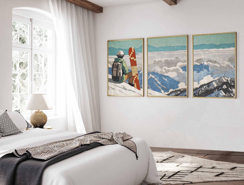 TNESSENTIAL Snowboarder Mountain Poster Set of 3 – Vintage French Alps Wall Art Prints, Winter Sports Snowboarding Decor, Gift Idea - Image 5