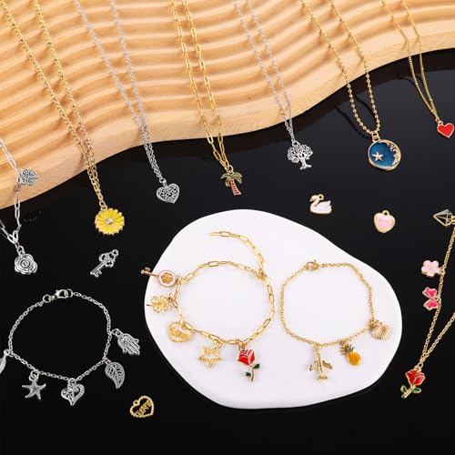 Zefy 18K Gold Silver Chain for Jewelry Making Kit, 39.6ft 12 Rolls Stainless Steel Chains Bulk with 380 Pcs Charms, Jump Rings Lobster Clasps Set for DIY Bracelet Necklace Crafts - Image 3
