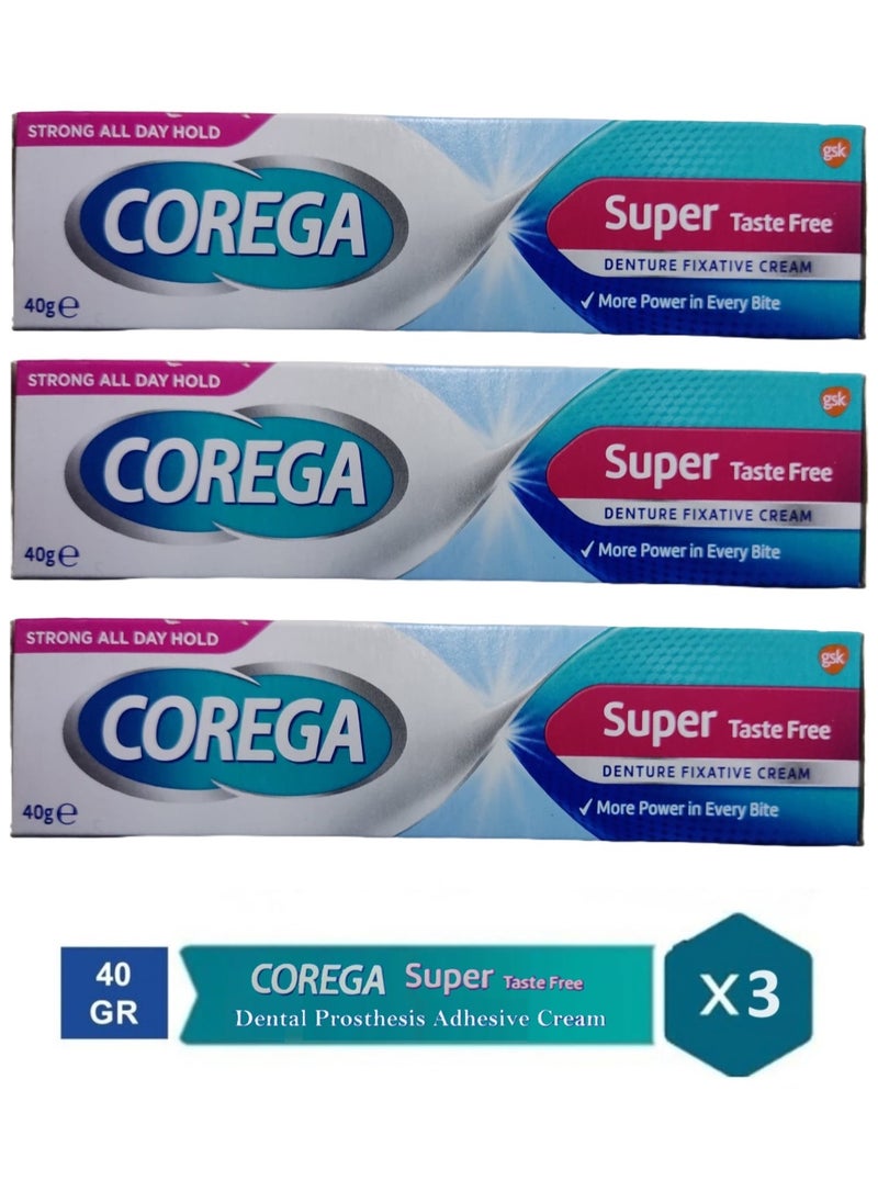COREGA - Corega Super Dental Prosthesis Adhesive Taste-Free Cream 40 gm (3 Pack) - Image 1