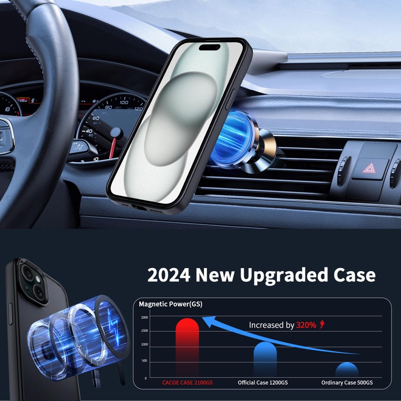 CACOE Magnetic Case for iPhone 15 2023 6.1 inch-Compatible with MagSafe & Magnetic Car Phone Mount,Anti-Fingerprint TPU Thin Phone Cases Cover Protective Shockproof (Matte Black) - Image 3