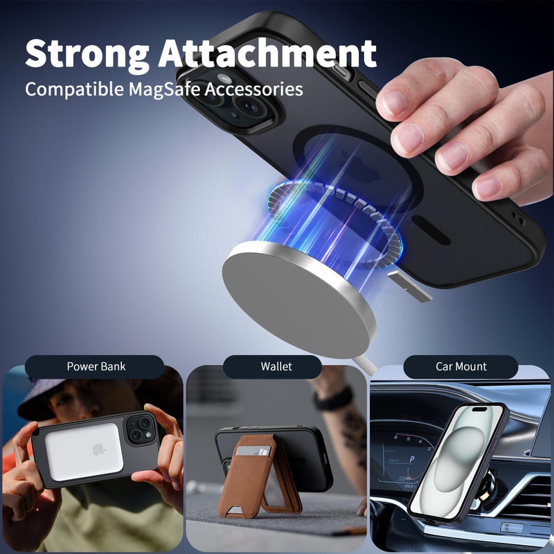 CACOE Magnetic Case for iPhone 15 2023 6.1 inch-Compatible with MagSafe & Magnetic Car Phone Mount,Anti-Fingerprint TPU Thin Phone Cases Cover Protective Shockproof (Matte Black) - Image 4