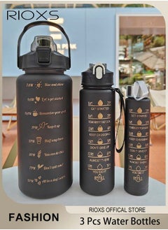 RIOXS 3PCS Water Bottles with Straw and Motivational Time Markings, 2000/900/500ml Plastic Bottles for Meet Your Different Water Needs, Time Markings, Leak-Proof BPA-free Sports Water Bottles, Suitable for Gym, School, Cycling, Office and Outdoor Activities  - Image 1