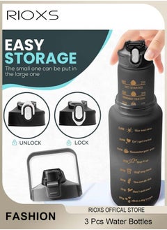 RIOXS 3PCS Water Bottles with Straw and Motivational Time Markings, 2000/900/500ml Plastic Bottles for Meet Your Different Water Needs, Time Markings, Leak-Proof BPA-free Sports Water Bottles, Suitable for Gym, School, Cycling, Office and Outdoor Activities  - Image 2