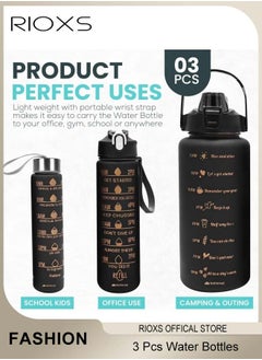 RIOXS 3PCS Water Bottles with Straw and Motivational Time Markings, 2000/900/500ml Plastic Bottles for Meet Your Different Water Needs, Time Markings, Leak-Proof BPA-free Sports Water Bottles, Suitable for Gym, School, Cycling, Office and Outdoor Activities  - Image 3