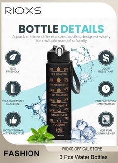 RIOXS 3PCS Water Bottles with Straw and Motivational Time Markings, 2000/900/500ml Plastic Bottles for Meet Your Different Water Needs, Time Markings, Leak-Proof BPA-free Sports Water Bottles, Suitable for Gym, School, Cycling, Office and Outdoor Activities  - Image 5
