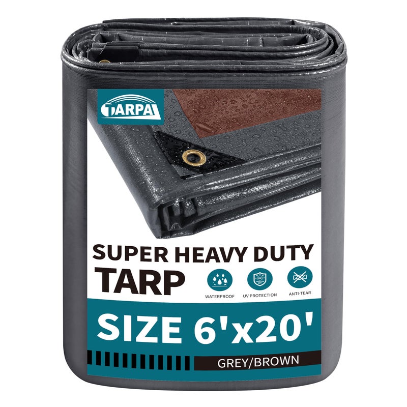 TARPAL tarp 6x20 Feet Super Heavy Duty Tarps Cover 20mil Waterproof UV Protection Rip and Tear Proof Tarpaulin with GrommetsGreyBrown