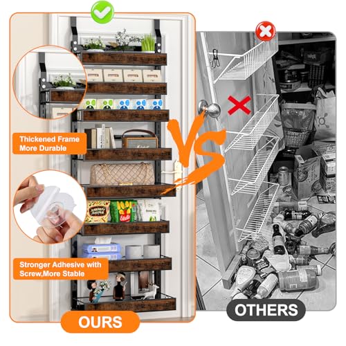 Clothink 8 Tier Over The Door Pantry Orangizer 2 IN 1 Wall Mounted or Hanging Spice Rack with Adjustable Wood BasketHeavy Duty Seasoning Storage Shelf for Kitchen Pantry and Bathroom - Image 3