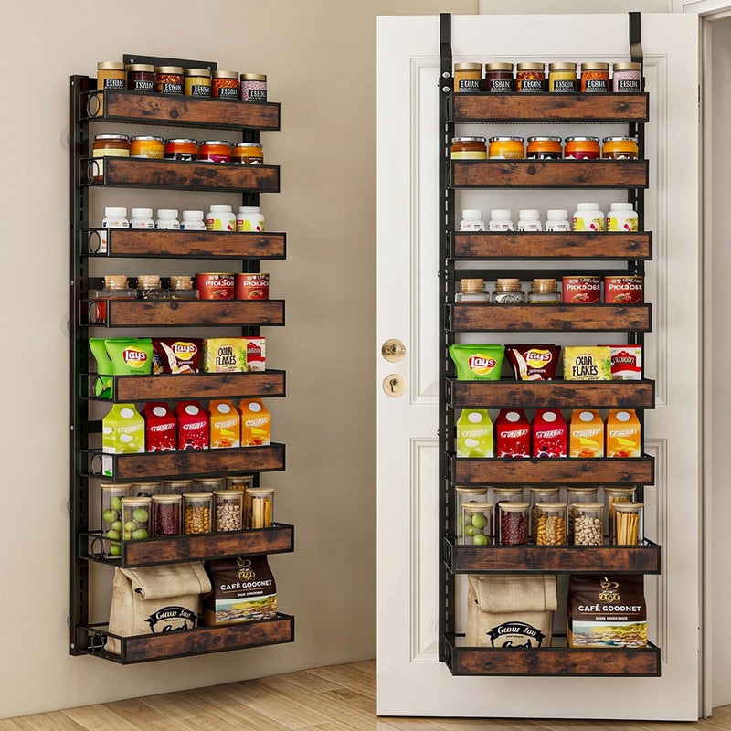Clothink 8 Tier Over The Door Pantry Orangizer 2 IN 1 Wall Mounted or Hanging Spice Rack with Adjustable Wood BasketHeavy Duty Seasoning Storage Shelf for Kitchen Pantry and Bathroom - Image 2