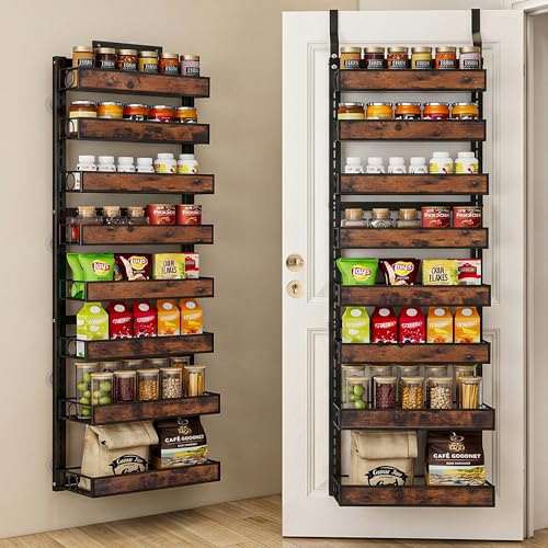 Clothink 8 Tier Over The Door Pantry Orangizer 2 IN 1 Wall Mounted or Hanging Spice Rack with Adjustable Wood BasketHeavy Duty Seasoning Storage Shelf for Kitchen Pantry and Bathroom - Image 1