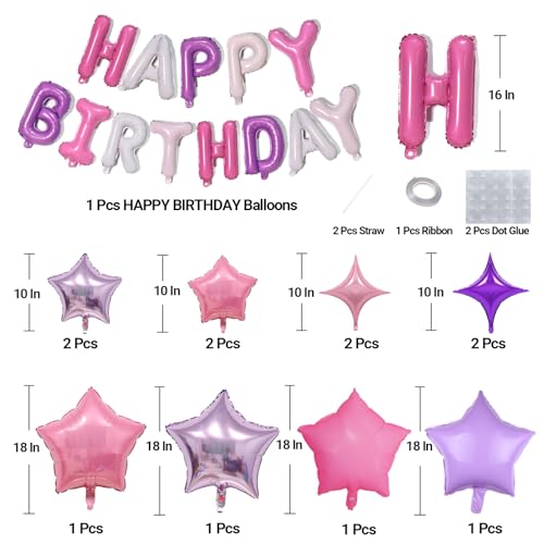 KALOR Purple and Pink Happy Birthday Balloons Kit with 16 Inch Mylar Foil Letters Balloon and Star Balloons for Birthday Party Decorations Photo Booth Backdrop - Image 5
