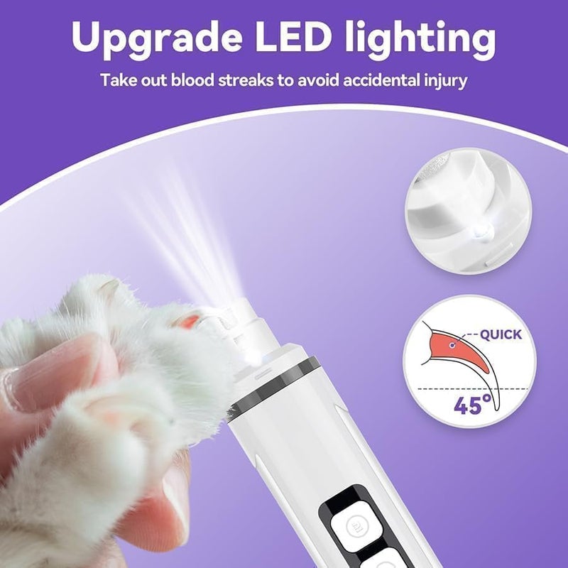 مطحنة أظافر الكلاب الهادئة - مطحنة أظافر الكلاب والقطط فائقة الهدوء مع ضوء LED وعرض البطارية ورأس طحن مطور - مقلم أظافر غير مؤلم للحيوانات الأليفة الصغيرة إلى الكبيرة، والأظافر السميكة، والكفوف الحساسة - Image 4