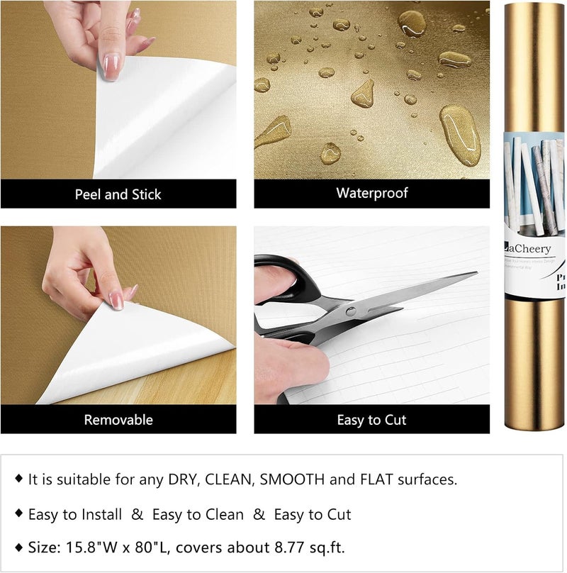LACHEERY ورق حائط لاصق بتأثير معدني بلون برتقالي داكن، أبعاد 15.8 × 80 بوصة، مناسب للمطابخ وأسطح العمل والخزائن وأبواب الثلاجات وخزائن الملابس. - Image 5