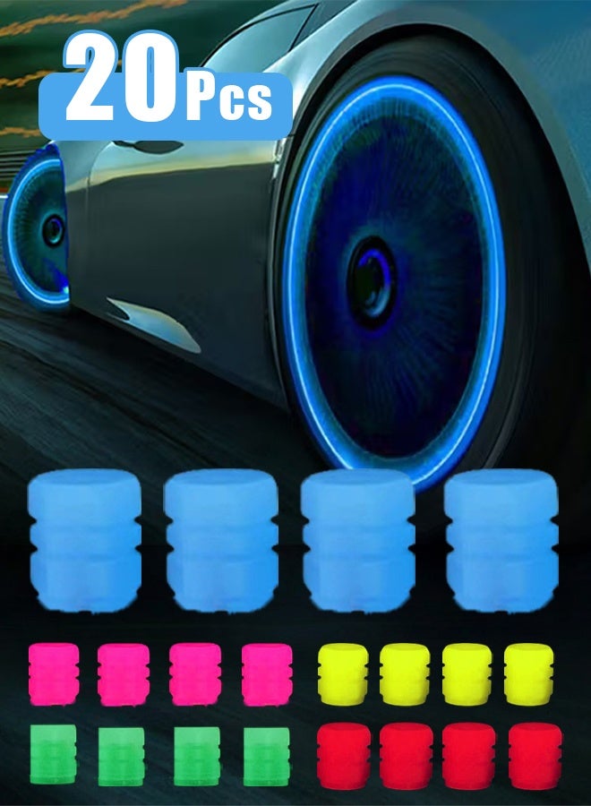 20 قطعة من أغطية صمامات الإطارات الفلورية، أغطية صمامات عجلات السيارات المضيئة، مناسبة للسيارات والدراجات الهوائية بشكل عام، ملحقات خارجية مضيئة للسيارات، إضاءة رائعة (أحمر، وردي، أزرق، أصفر، أخضر). - Image 1