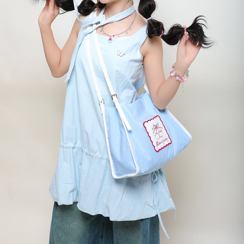 Summer 2026 Canvas Tote Bag, Korean Style, Printed, Large Capacity, Pink/Blue - Image 4