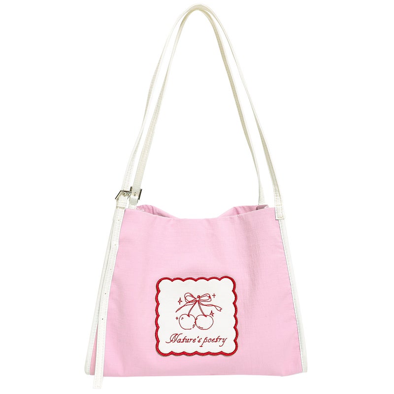 Summer 2026 Canvas Tote Bag, Korean Style, Printed, Large Capacity, Pink/Blue - Image 5