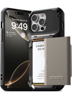 VRS Design Damda Glide Pro iPhone 16 Pro MAX Case Cover Wallet with Semi Automatic Credit Card Holder Slot [4 Cards] - Horizon Silver Groove  - Image 1