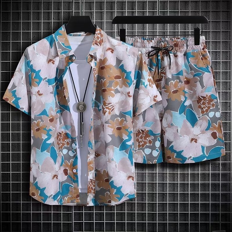 2023 Hong Kong Style Summer Korean Style Sports suit Boys Loose Shirt Student Short-sleeved Simple Pants High-grade Sense C72 suit purple