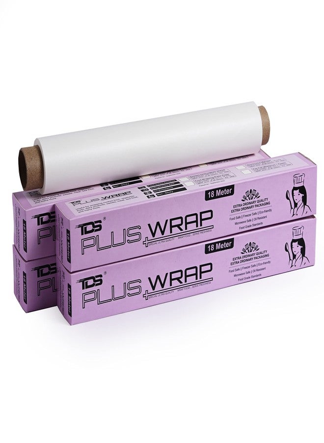 TDS PLUS WRAP ورق زبدة مطبوع من TDS PLUS WRAP لتغليف الطعام أبيض (11 متر، عبوة من 4) مقاوم للماء والشحوم، قابل للتحلل الحيوي، لفة ورق زبدة غير لاصقة، قابلة لإعادة التسخين، آمنة للاستخدام في الفرن، آمنة للطعام للتعبئة والتقديم. - Image 1