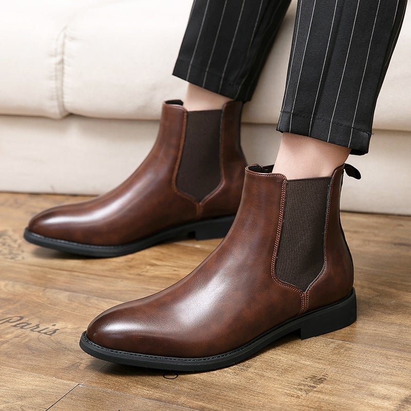 British Style Plush Leather Boots For Men, Large Size Fashionable Chelsea Boots, Men'S Trendy Slip-On Short Boots - Image 2