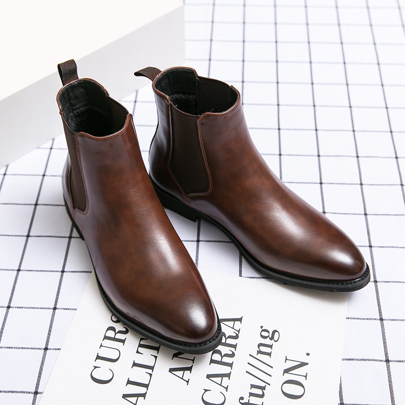 British Style Plush Leather Boots For Men, Large Size Fashionable Chelsea Boots, Men'S Trendy Slip-On Short Boots - Image 4